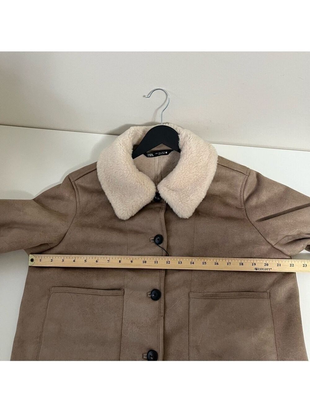 BRAND NEW ZARA ZW COLLECTION DOUBLE FACED FAUX SUEDE SHERPA JACKET TAUPE Large - Picture 13 of 16